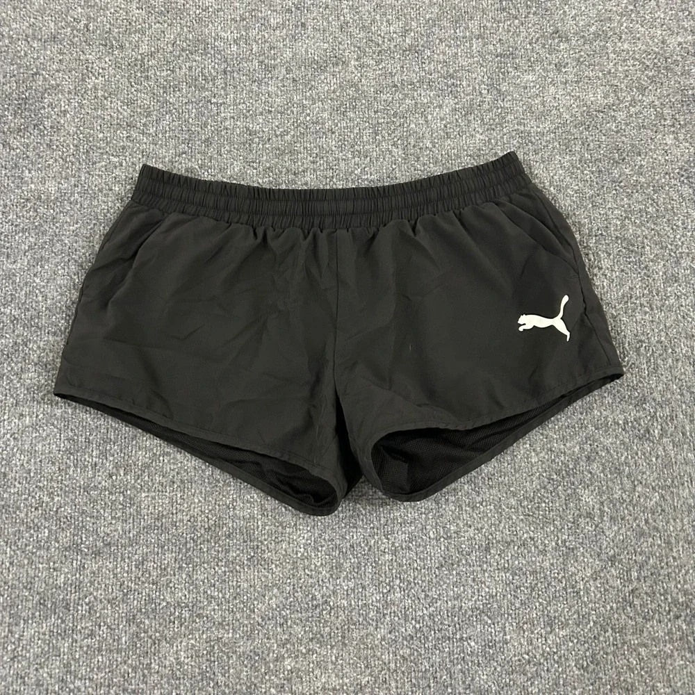 Puma Shorts Womens Size XL Black Athletic Running Mesh Lined Elastic Waist Logo